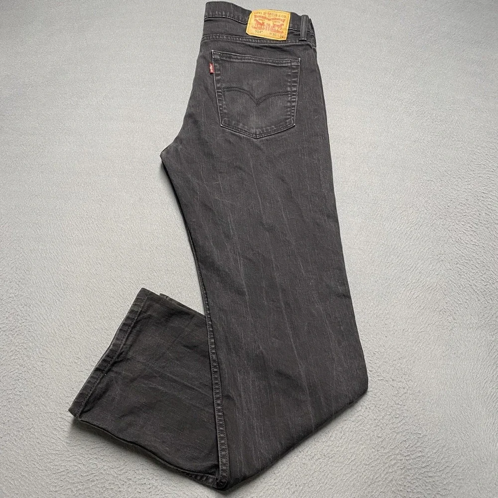 Levis 514 Jeans Mens 36x34 Black Slim Straight Denim Stretch Zip Fly Five Pocket